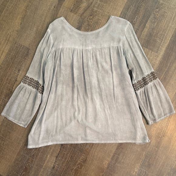 Knox Rose Boho Women's Taupe Embroidered Blouse - Size Medium - Picture 9 of 10
